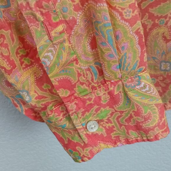 Lauren Ralph Lauren Coral Paisley Womens Long Sleeve Button Down Shirt sz S - Picture 4 of 8